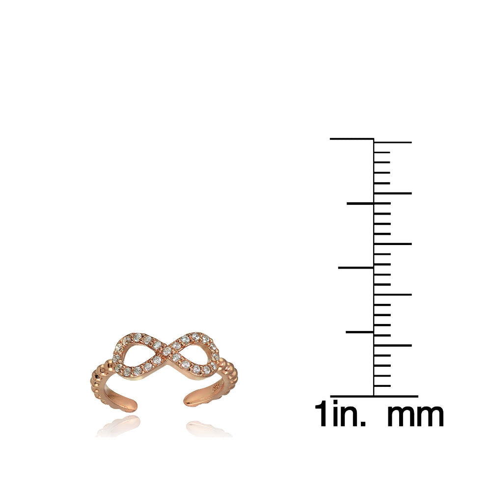 Rose Gold Flashed Sterling Silver Cubic Zirconia Rope Infinity Toe Ring-3