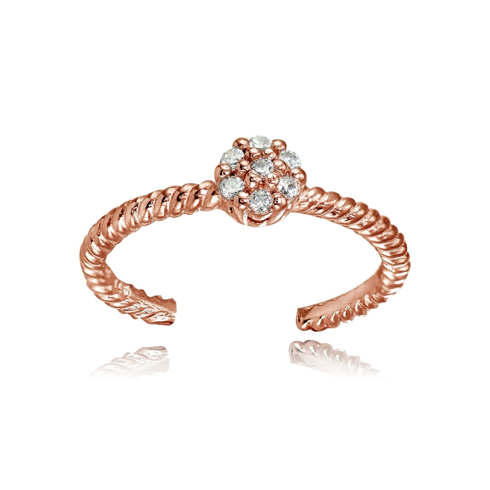 Rose Gold Flashed Sterling Silver Cubic Zirconia Flower Rope Toe Ring