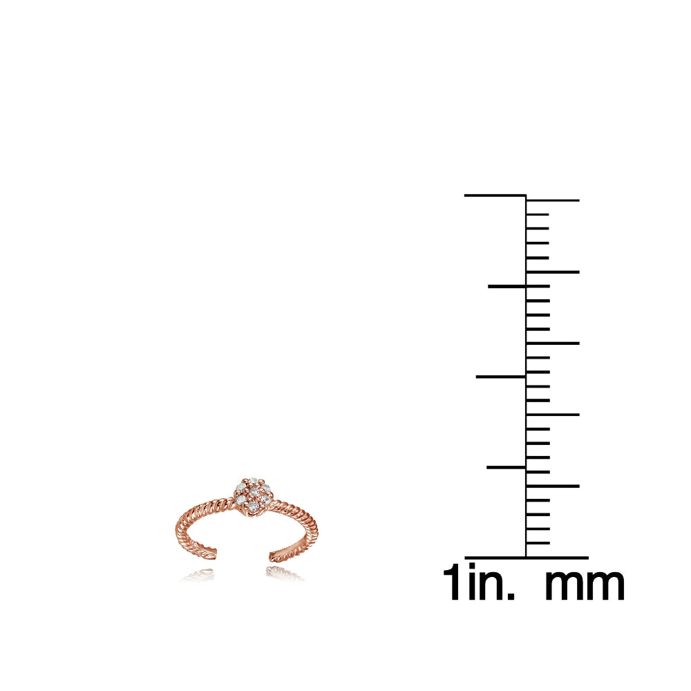 Rose Gold Flashed Sterling Silver Cubic Zirconia Flower Rope Toe Ring-3