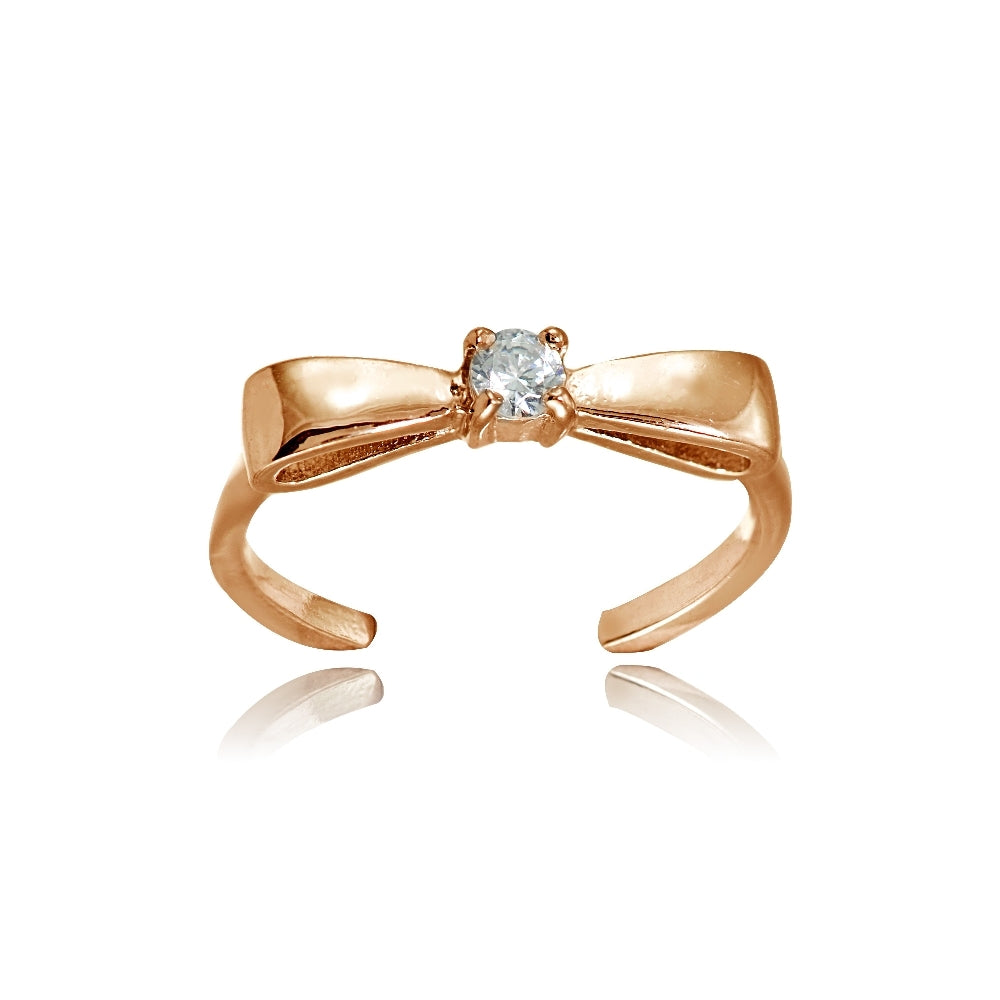 Rose Gold Flashed Sterling Silver Cubic Zirconia Bow Tie Toe Ring