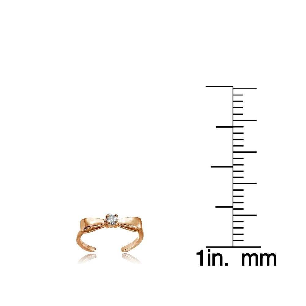 Rose Gold Flashed Sterling Silver Cubic Zirconia Bow Tie Toe Ring-3